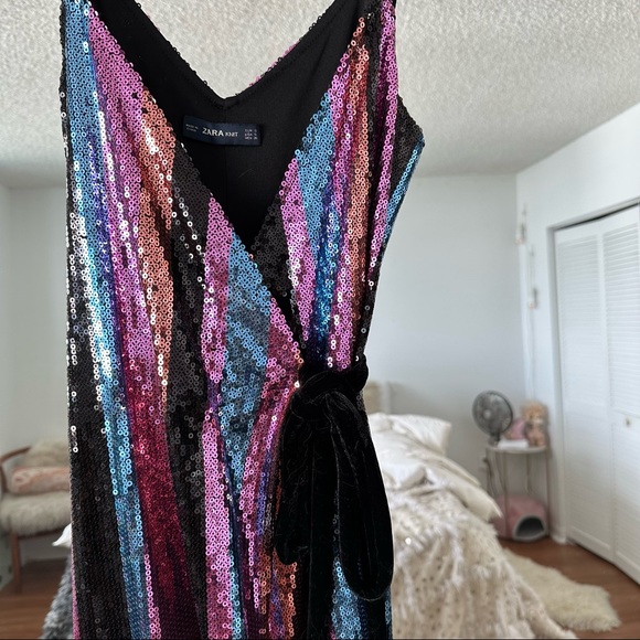 Zara Sequin Velvet MIDI Tie Dress - Small - Picture 4 of 9
